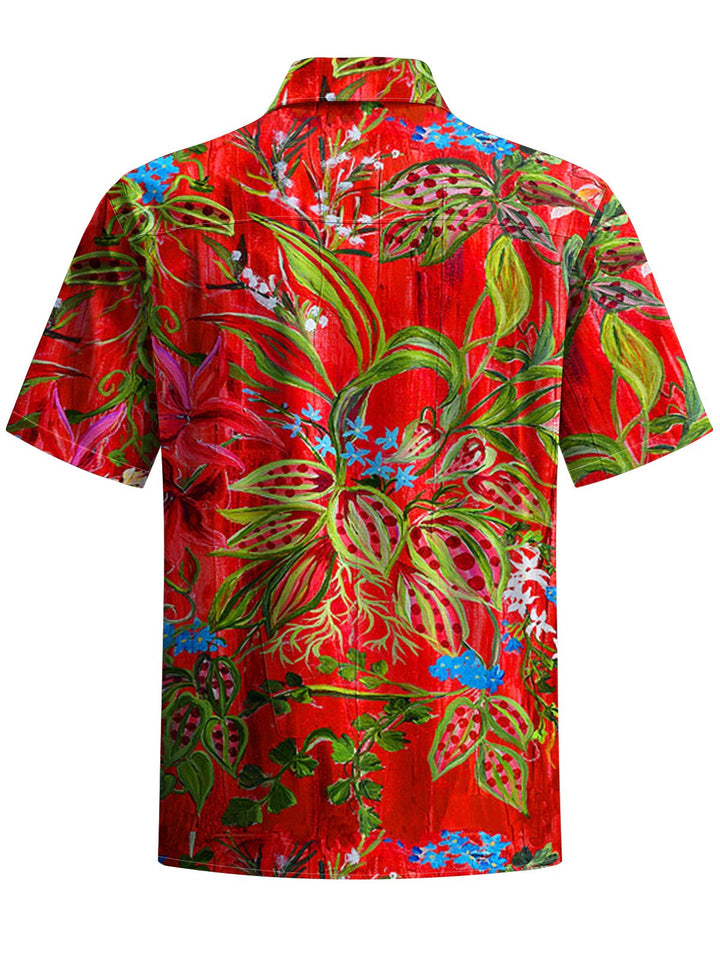 Alohadaddy® Hawaiian Flowers Art Print Chest Pocket Mens Short Sleeve Shirt Big &amp; Tall
