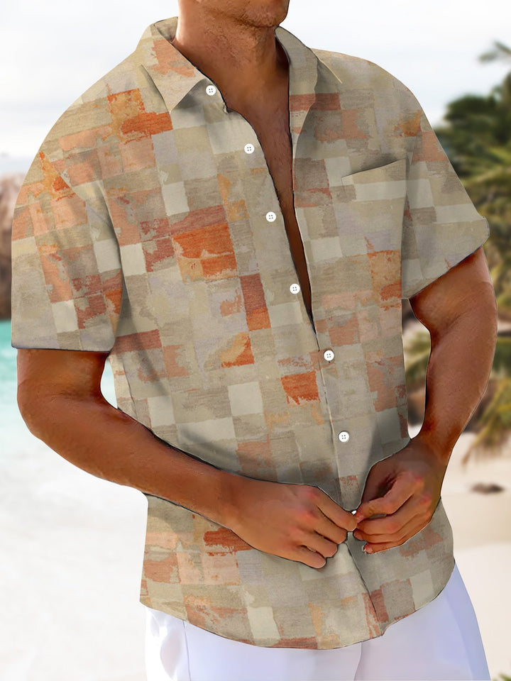 Alohadaddy® Casual Vintage Plaid Chest Pocket Mens Short Sleeve Shirt Big &amp; Tall