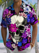 Alohadaddy® Hawaiian floral skull print chest pocket men's short-sleeved shirt Big & Tall