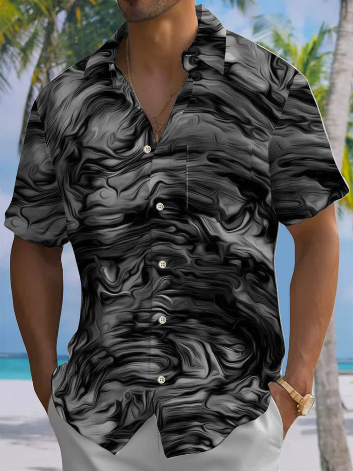 Alohadaddy® Casual Abstract Texture Print Art Chest Pocket Men&