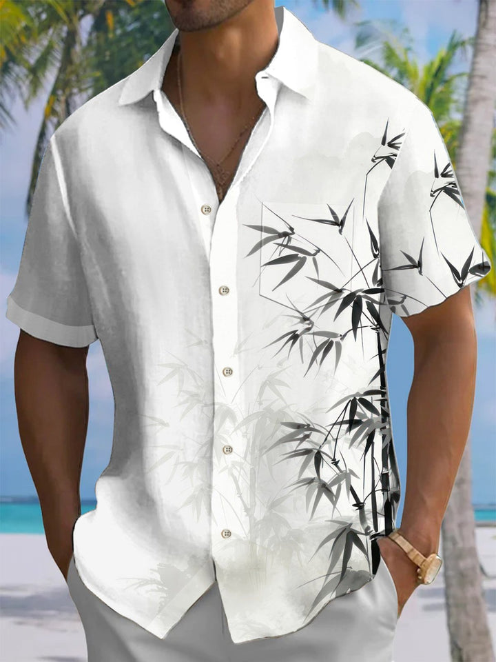 Alohadaddy® casual ink bamboo print with chest pocket and stretch for men&