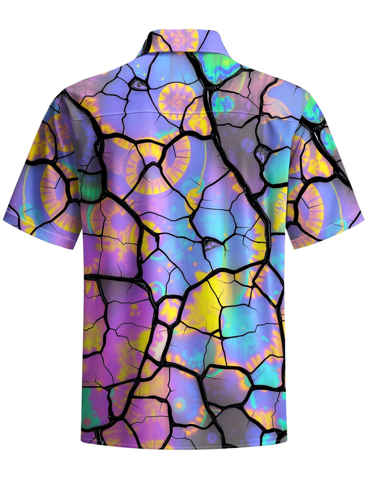 Alohadaddy® Casual Geometric Art Print Chest Pocket Stretch Men&