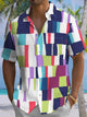 Alohadaddy® Casual Geometric Art Print Chest Pocket Stretch Men's Short Sleeve Shirt Big & Tall