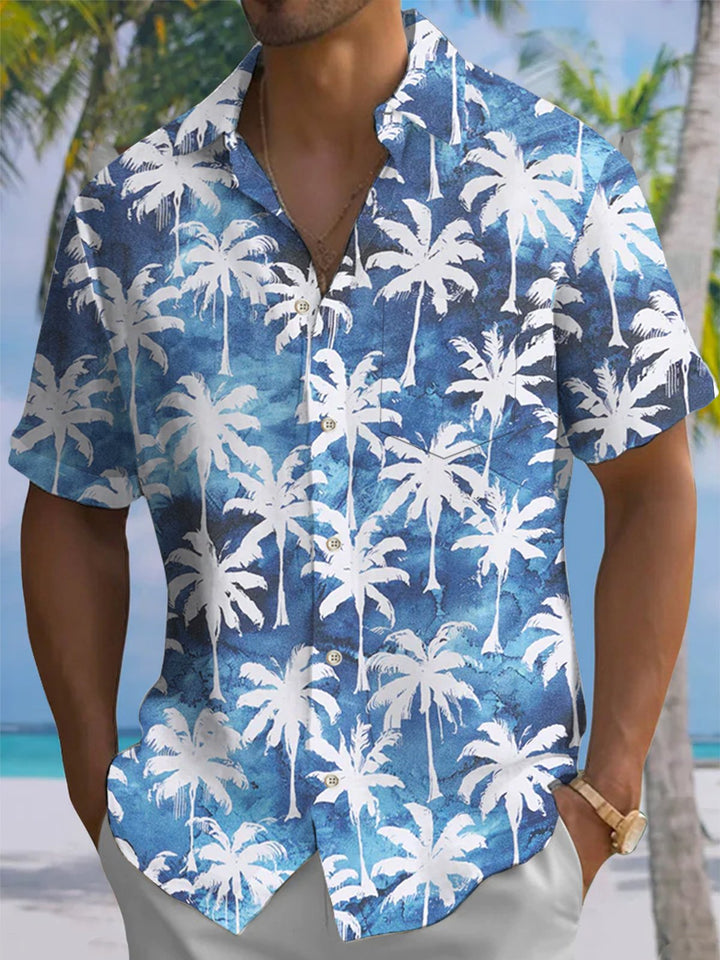 Alohadaddy® Hawaiian Palm Tree Print Stretch Pocket Button Men&