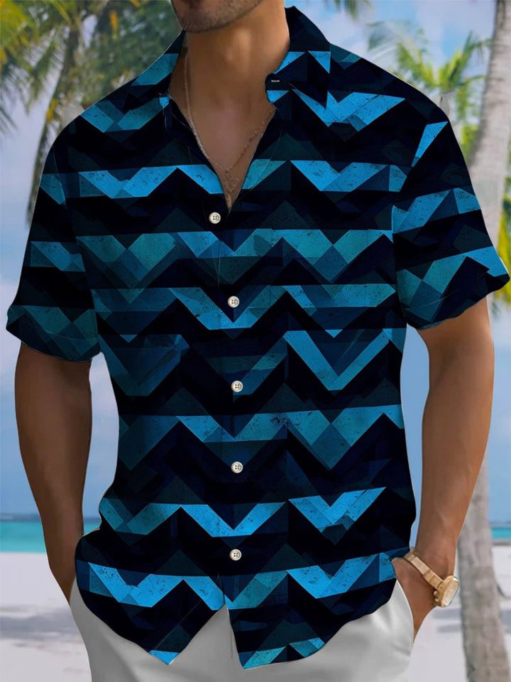 Alohadaddy® Vintage Geometric Print Pocket Stretch Button Men&