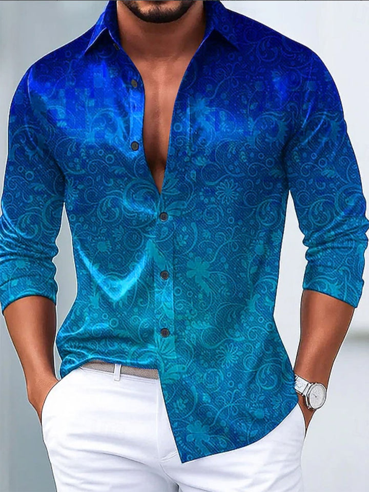 Alohadaddy® Vintage Floral Ombre Print Glossy Elastic Button Men&