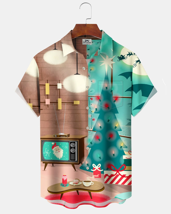 Alohadaddy® Christmas Retro Mid-Century Geometric Print Pocket Elastic Button Men&