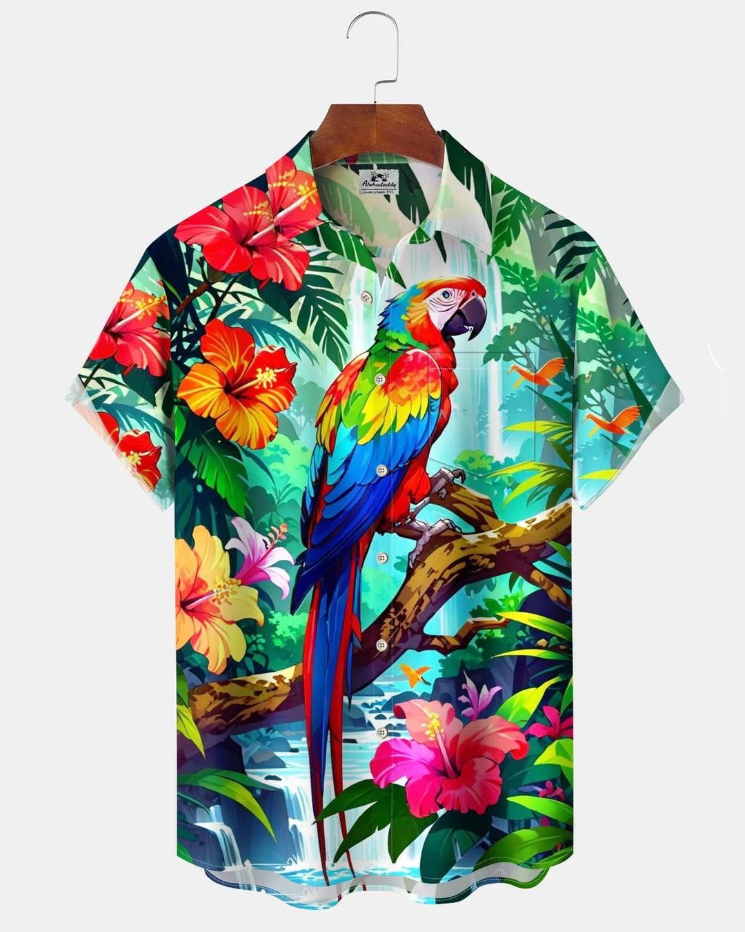 Alohadaddy® Hawaiian Parrot Print Pocket Elastic Button Men&