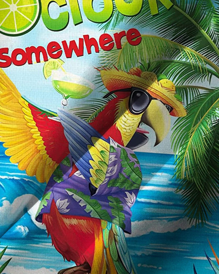 Alohadaddy® Hawaiian Parrot Vacation Print Art Pocket Button Elastic Men&