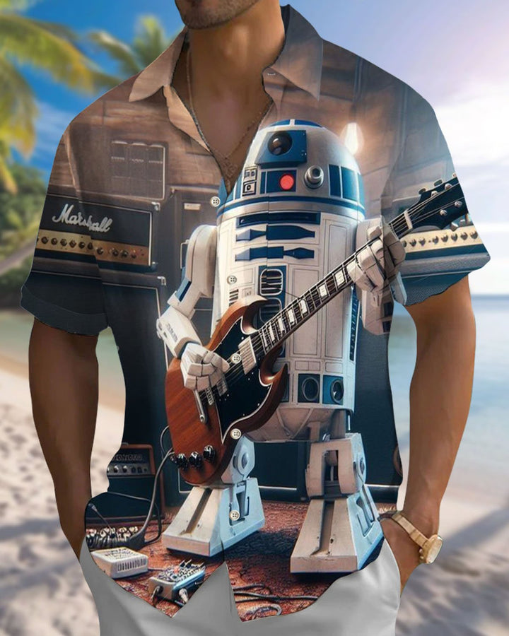 Alohadaddy® Retro Robot Guitar Print Art Stretch Men&