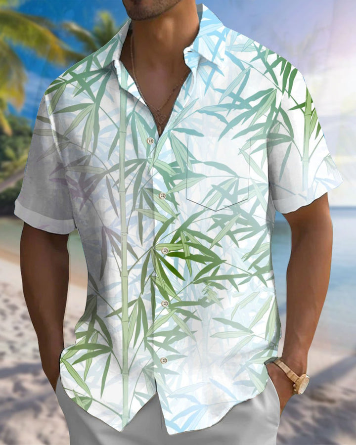 Alohadaddy® Hawaiian Leaf Print Artistic Stretch Button Pocket Men&