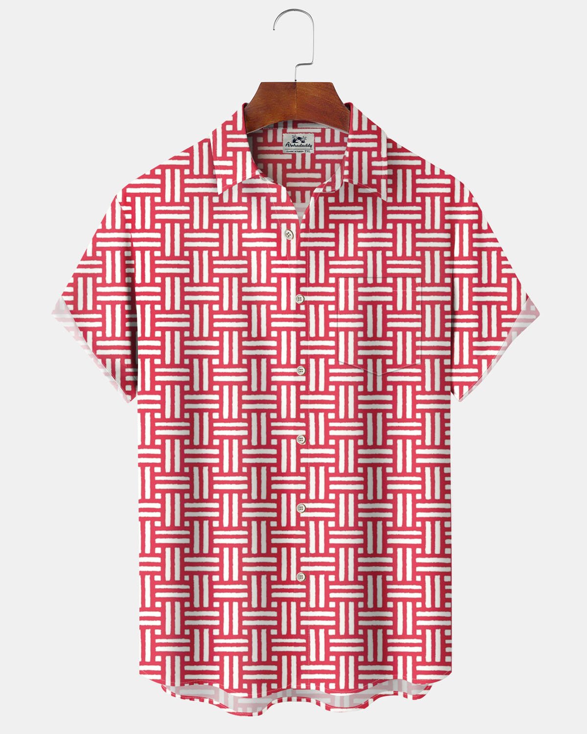 Alohadaddy® Casual Geometric Print Art Pocket Button Stretch Men's Short Sleeve Shirt Big & Tall
