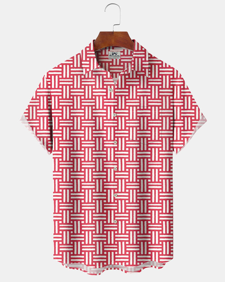 Alohadaddy® Casual Geometric Print Art Pocket Button Stretch Men&