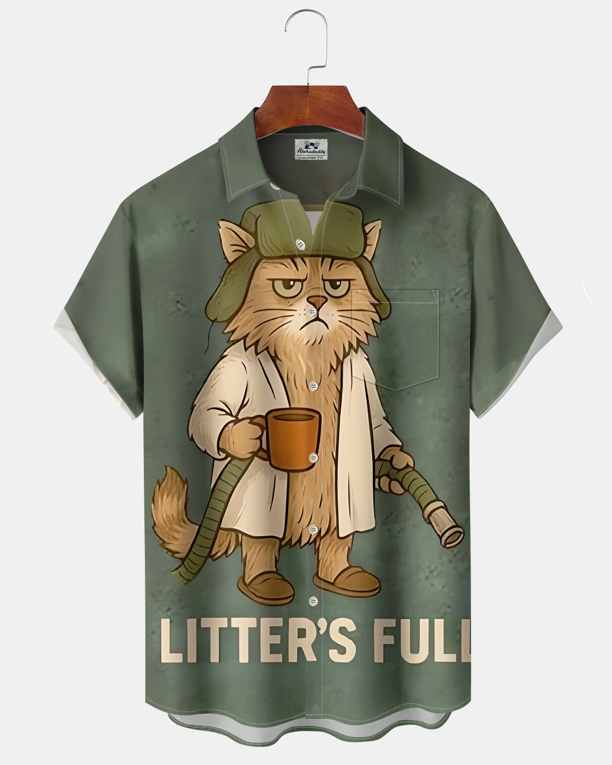 Alohadaddy® Retro Cartoon Cat Print Art Pocket Stretch Men's Short-Sleeve Shirt Big & Tall