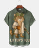 Alohadaddy® Retro Cartoon Cat Print Art Pocket Stretch Men's Short-Sleeve Shirt Big & Tall