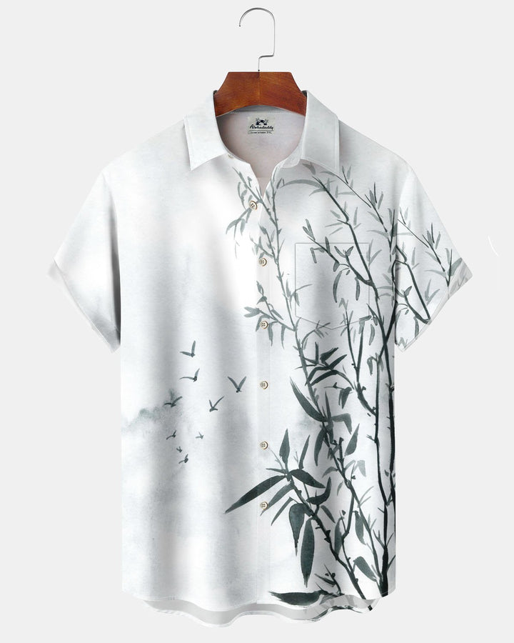 Alohadaddy® Hawaiian Bamboo Print Stretch Pocket Button Men&