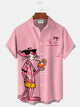 Alohadaddy® Retro Cartoon Print Men's Button-Down Short-Sleeve Shirt Big & Tall