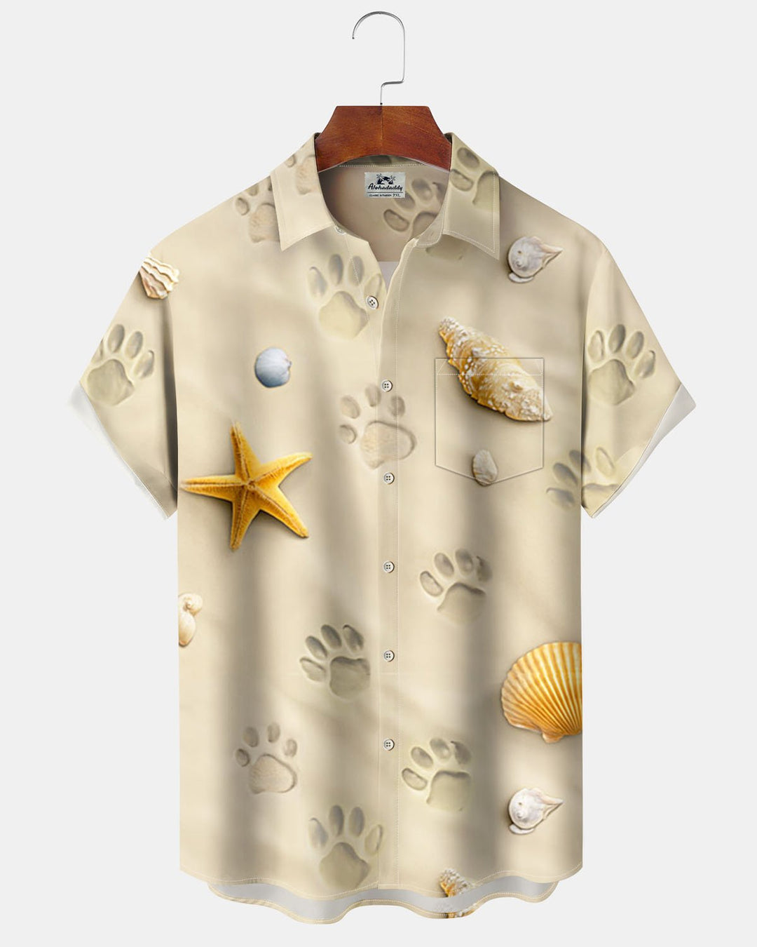 Alohadaddy® Hawaiian Beach Seashell Print Art Button-Down Pocket Men&