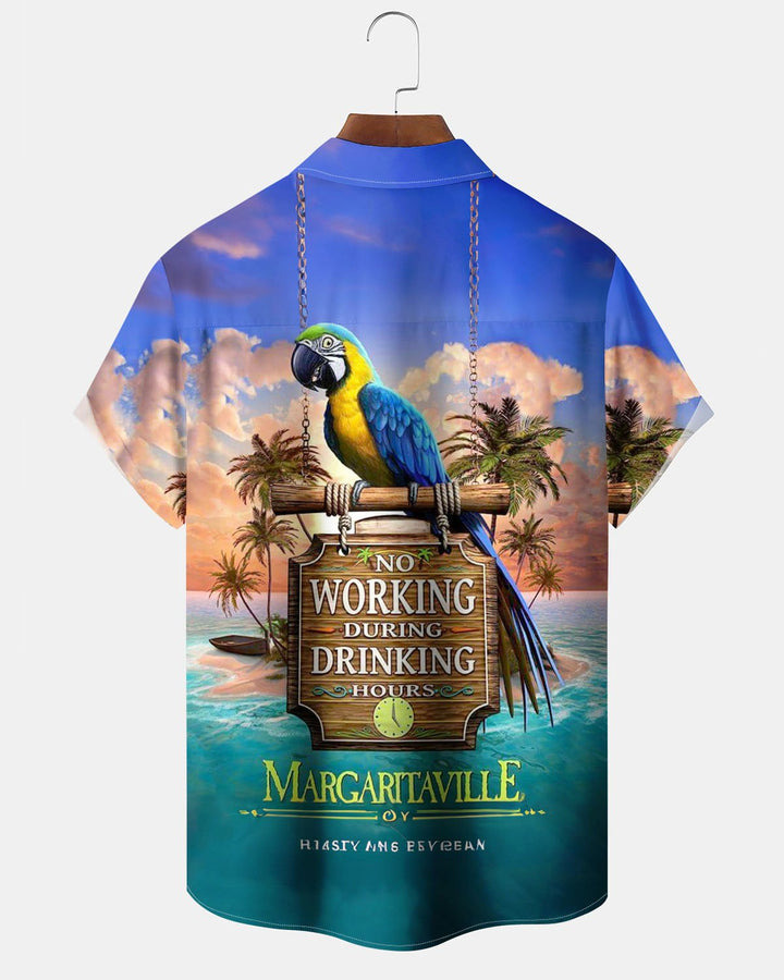 Alohadaddy® Hawaiian Parrot Print Art Pocket Button Men&