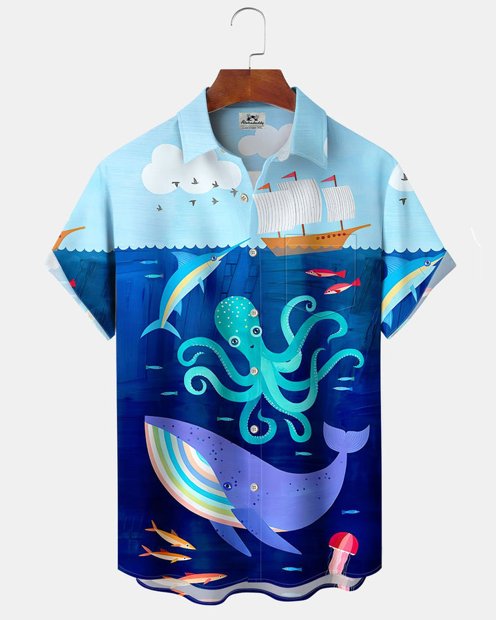 Alohadaddy® Casual Octopus Dolphin Ocean Print Art Cardigan Men&