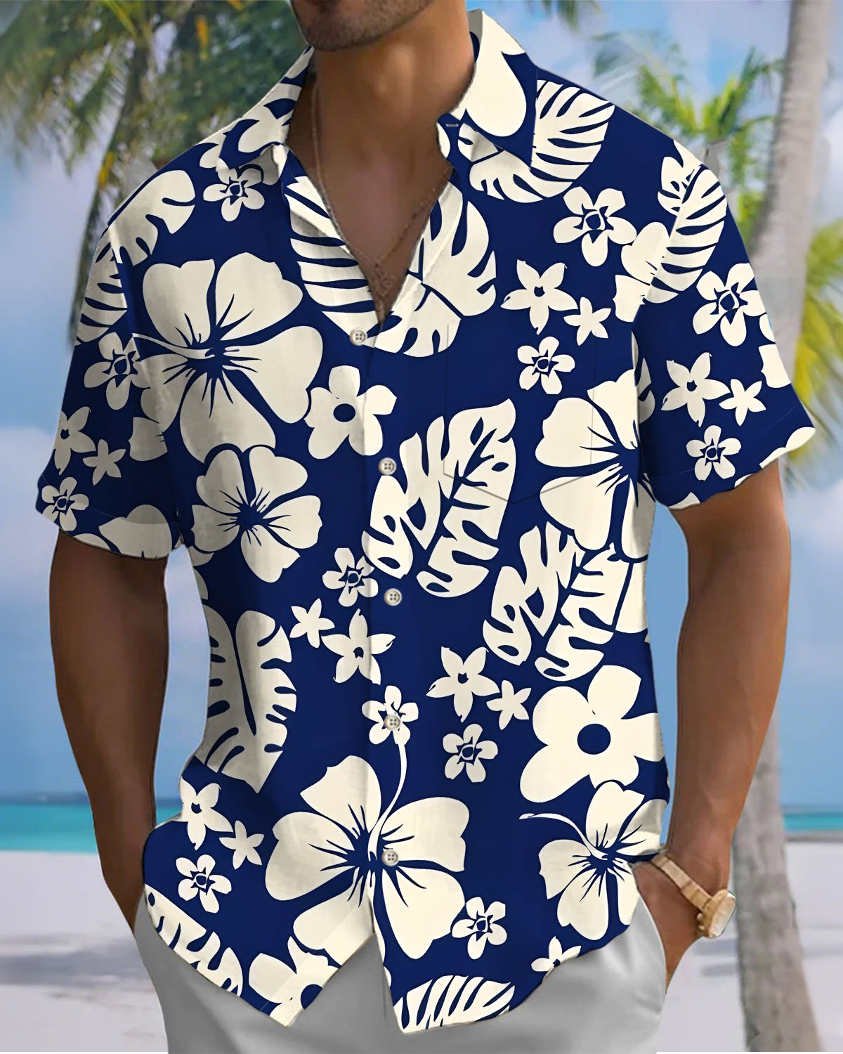 Alohadaddy® Casual Floral Print Art Button Pocket Cardigan Men's Short Sleeve Shirt Big & Tall