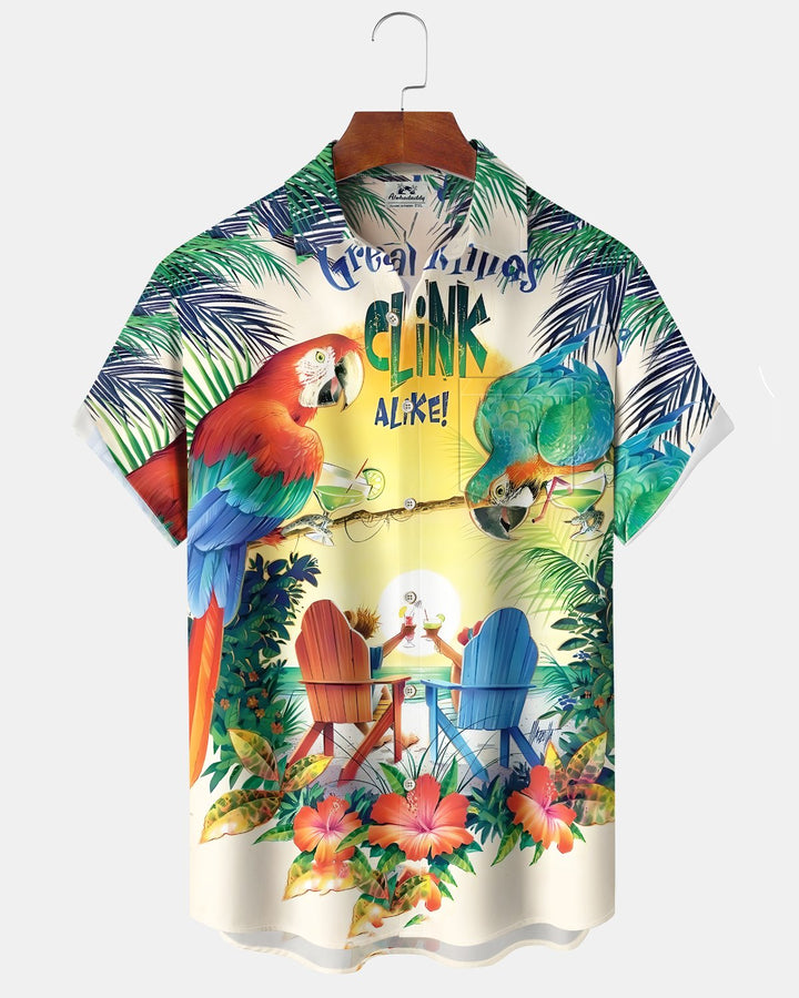 Alohadaddy® Casual Hawaiian Parrot Print Artistic Button Pocket Cardigan Men&