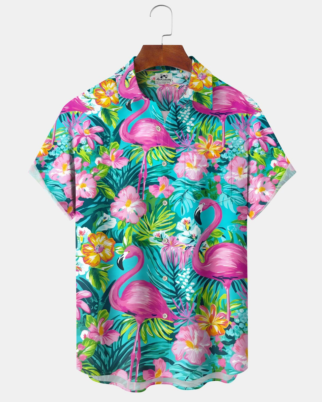 Alohadaddy® Hawaiian Flamingo Print Art Button Pocket Cardigan Men&