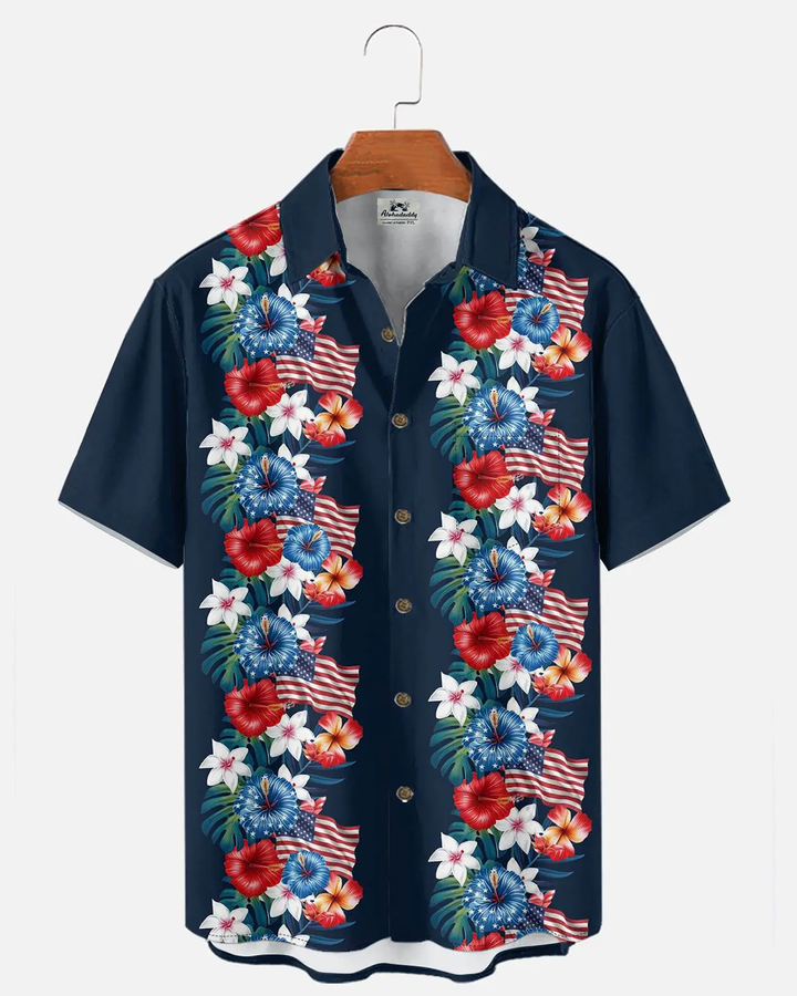 Alohadaddy® Vintage Flag Floral Print Art Button Pocket Cardigan Men&
