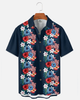 Alohadaddy® Vintage Flag Floral Print Art Button Pocket Cardigan Men's Short Sleeve Shirt