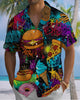 Alohadaddy® Men's Short-Sleeve Button-Down Shirt  Casual Style with Hamburger Fast Food Graphic Print and Pocket