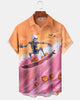Alohadaddy® Men's Short-Sleeve Button-Down Shirt  Hawaiian Style with Halloween Graphic Print and Chest Pocket