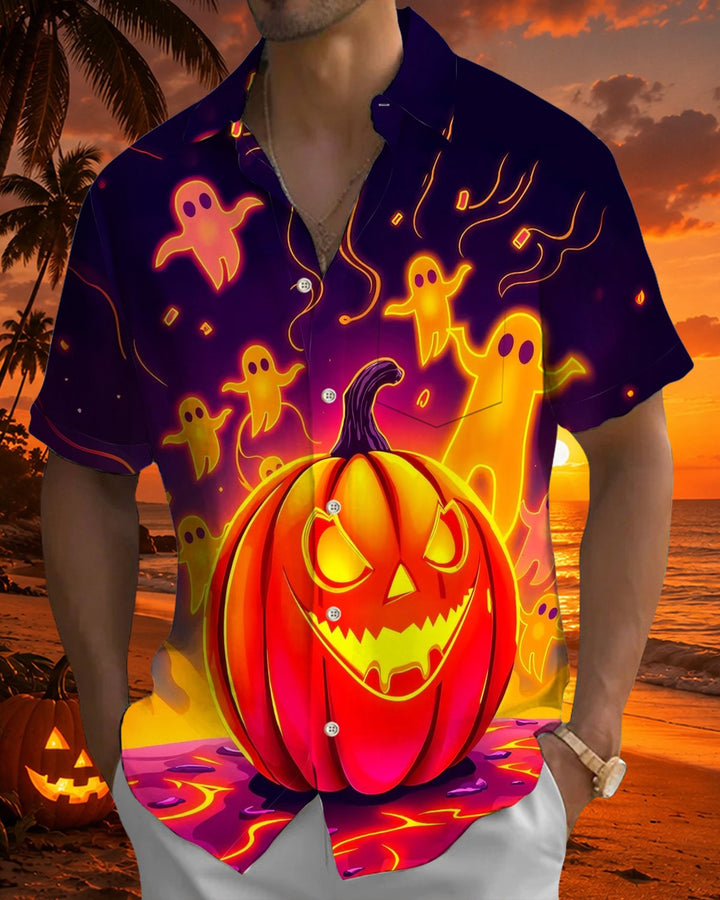 Alohadaddy® Holiday Halloween Graphic Print Button-Down Pocket Cardigan-Style Men&
