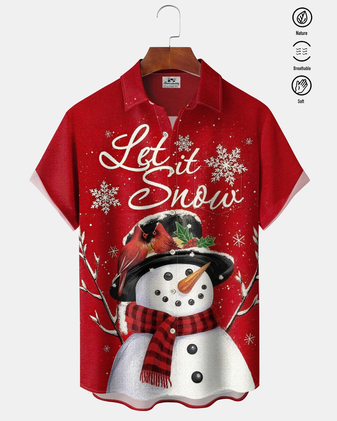Alohadaddy® Holiday Christmas Snowman Print Button-Down Short-Sleeve Shirt with Pocket