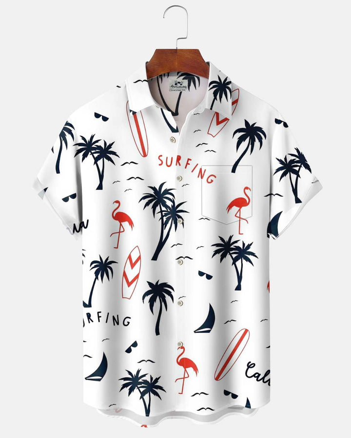 Alohadaddy® Men’s Short-Sleeve Button-Down Shirt with Palm Tree Print and Pocket