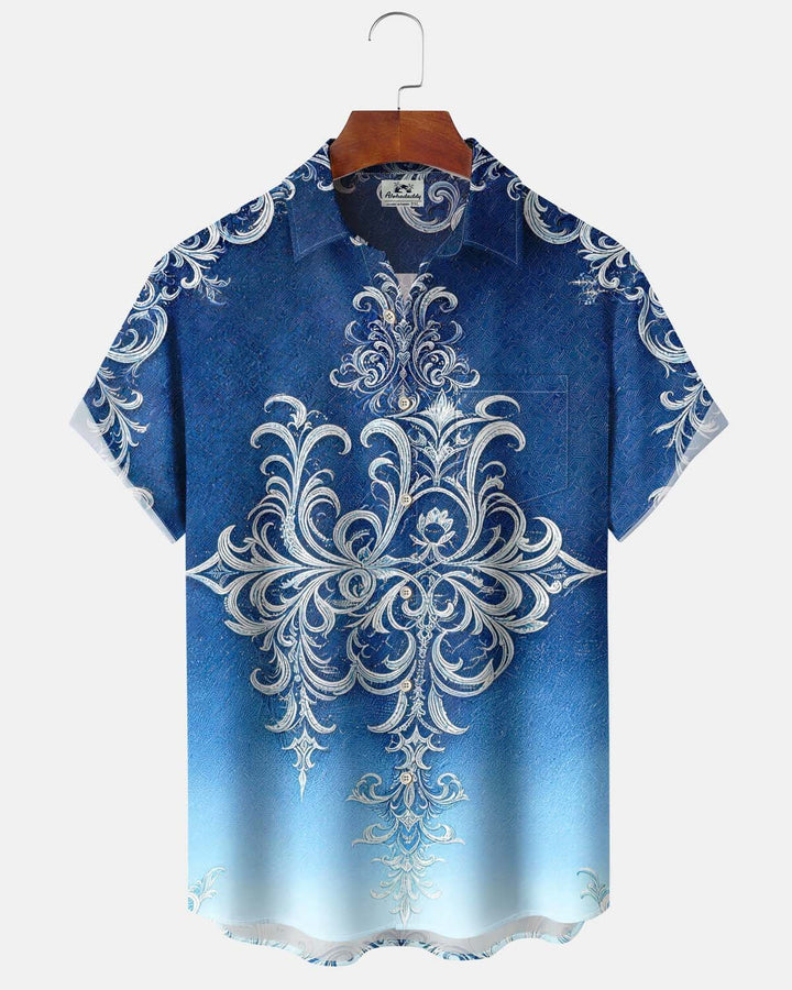 Alohadaddy® Men’s Short-Sleeve Button-Down Shirt  Vintage-Style Patterned Print with Pocket