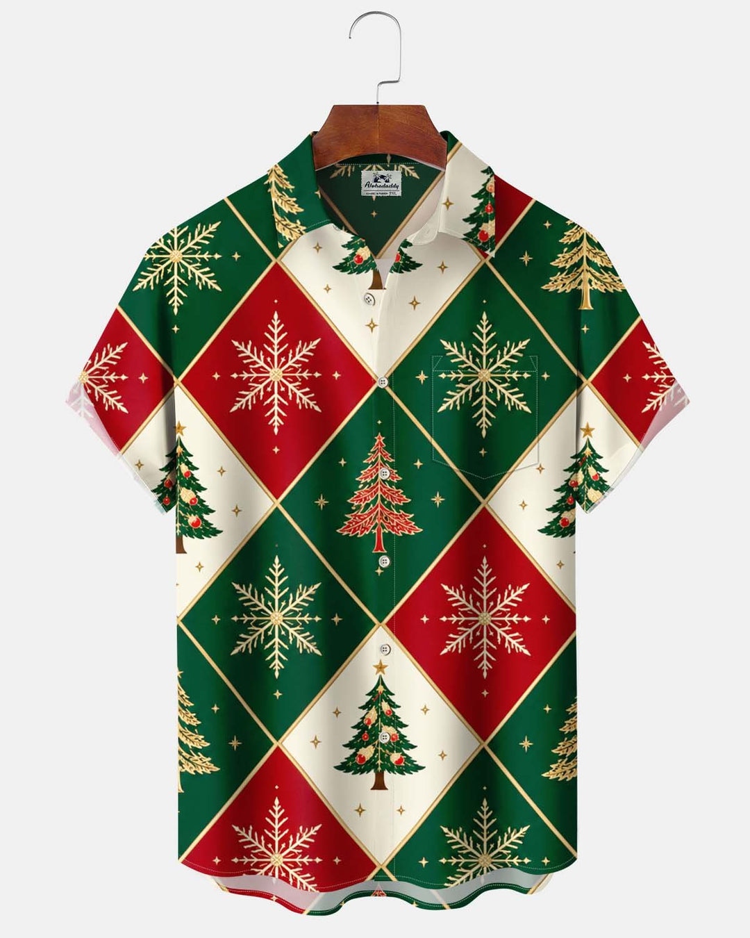 Alohadaddy® Holiday/Christmas Print Button-Down Short-Sleeve Men’s Cardigan Shirt with Pocket
