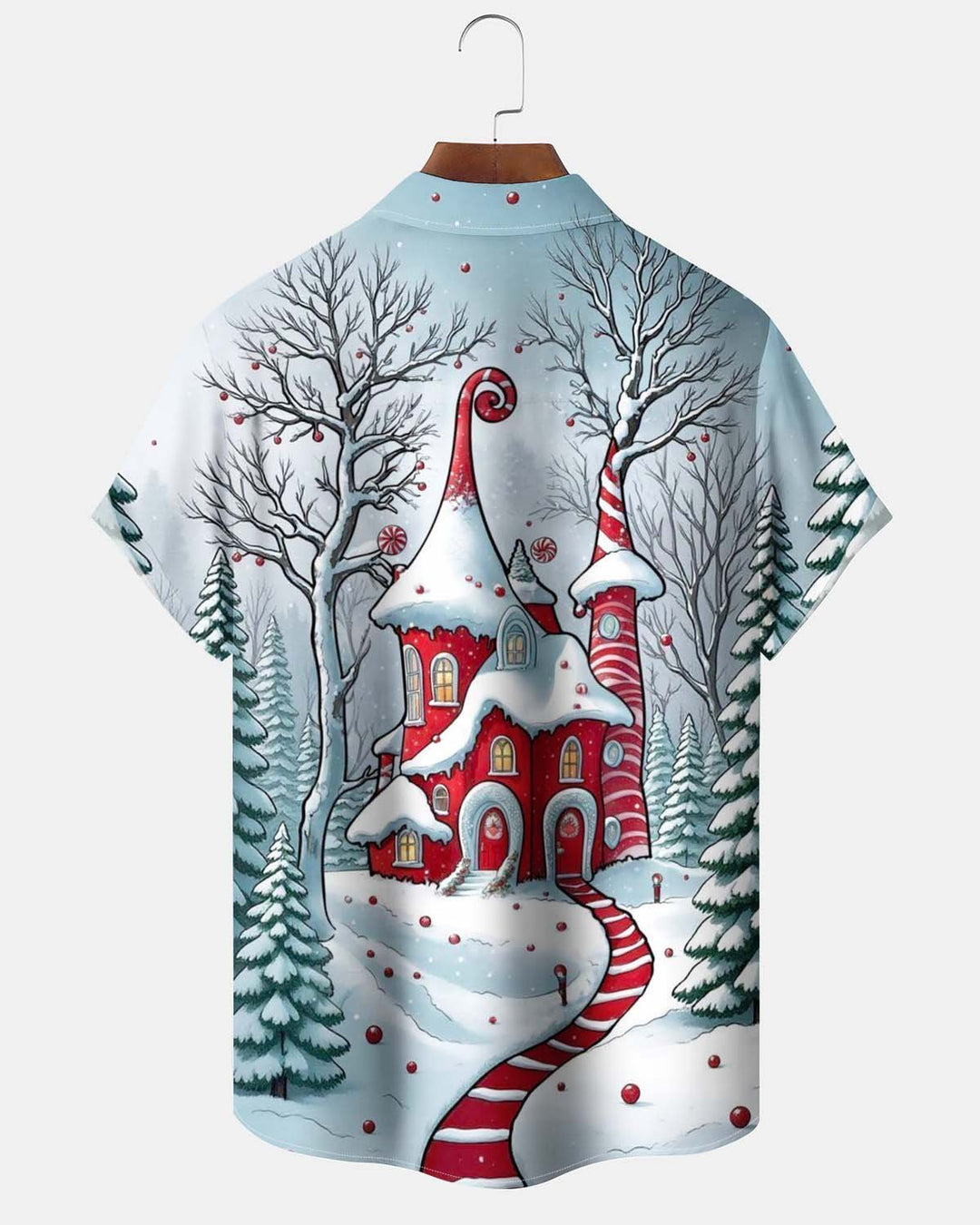 Alohadaddy® Holiday/Christmas Print Button-Down Short-Sleeve Men’s Cardigan Shirt with Pocket