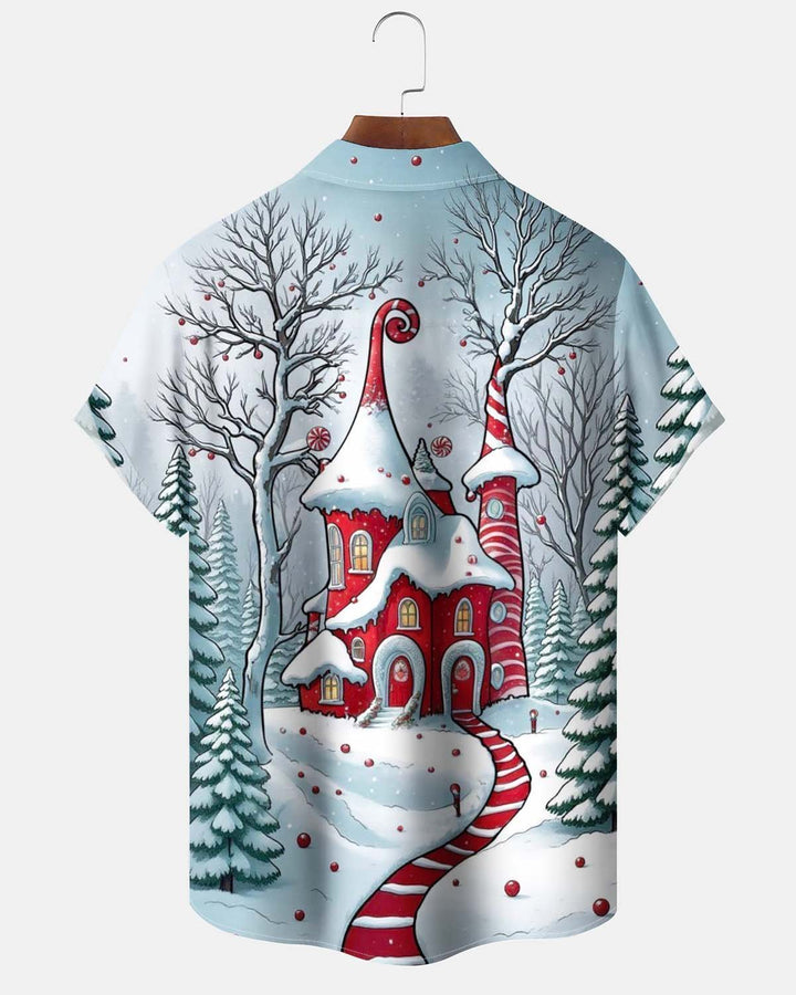 Alohadaddy® Holiday/Christmas Print Button-Down Short-Sleeve Men’s Cardigan Shirt with Pocket