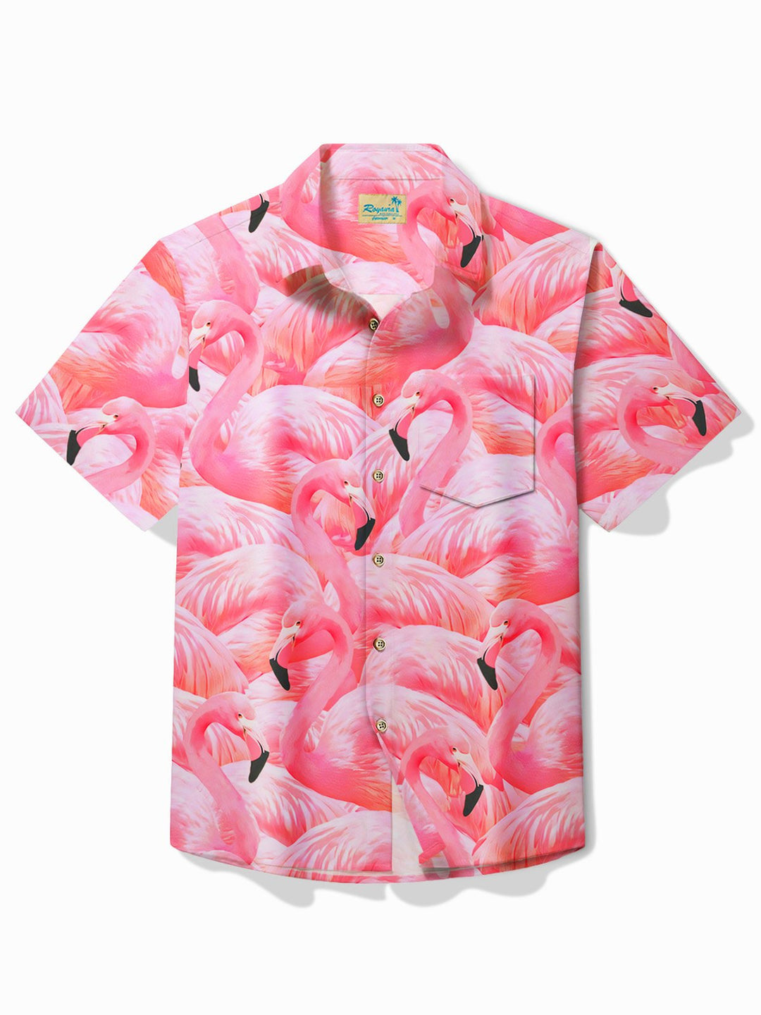 Camisa de manga corta con bolsillos y botones para hombre con estampado de flamencos hawaianos de Alohadaddy
