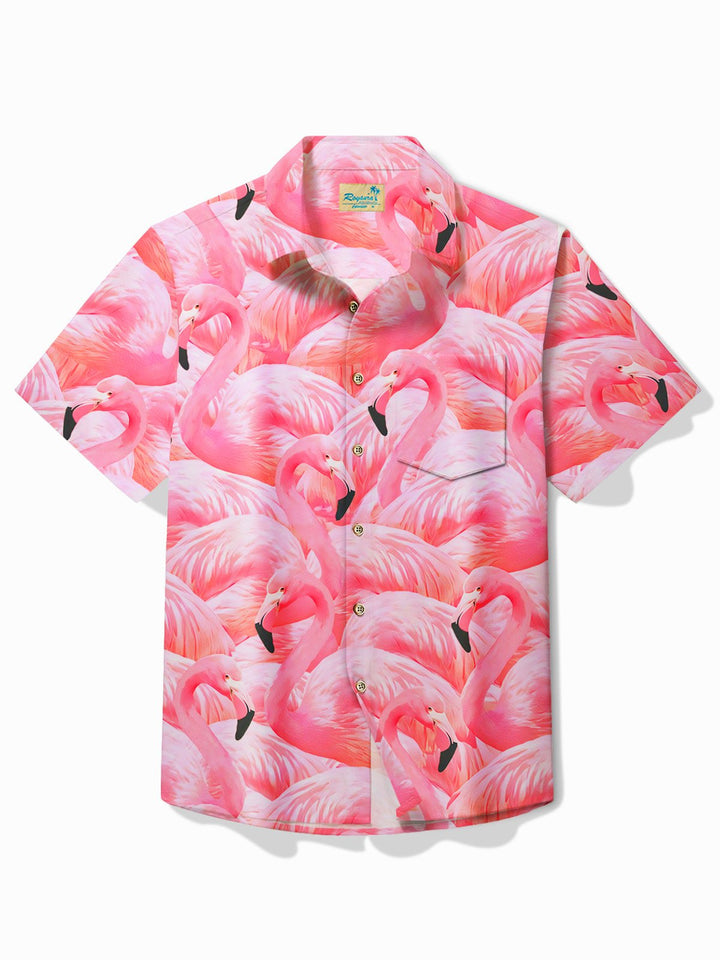 Camisa de manga corta con bolsillos y botones para hombre con estampado de flamencos hawaianos de Alohadaddy