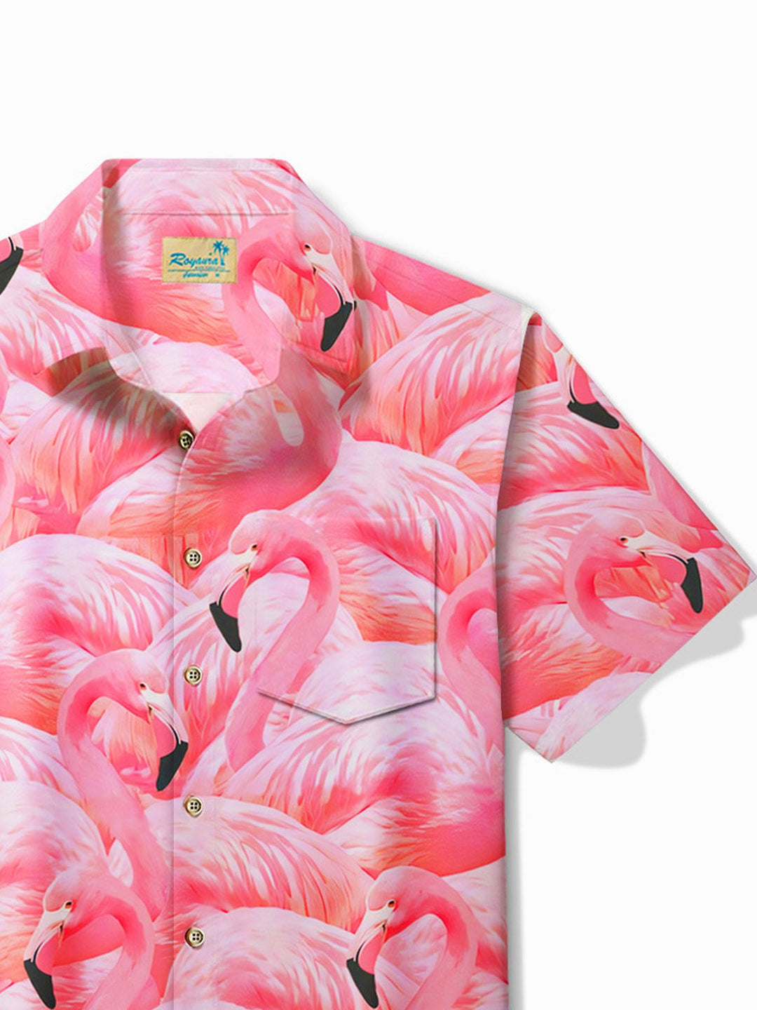 Camisa de manga corta con bolsillos y botones para hombre con estampado de flamencos hawaianos de Alohadaddy