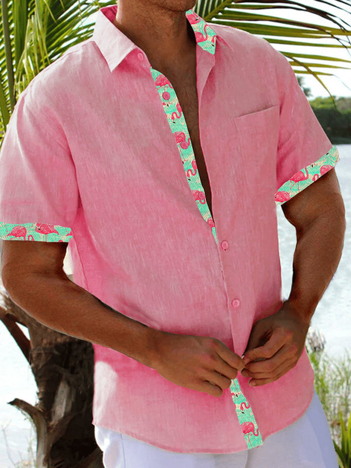 Camisa de hombre Alohadaddy Beach Holiday Flamingo Pink Pocket Basics Camisa de campamento Big Tall