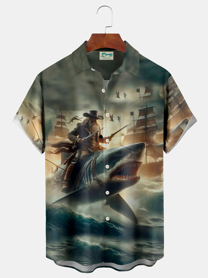 Alohadaddy Vintage Pirate Shark Nautical 3D Print Men&