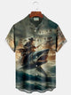 Alohadaddy Vintage Pirate Shark Nautical 3D Print Men's Button Pocket Short Sleeve Shirt Big & Tall