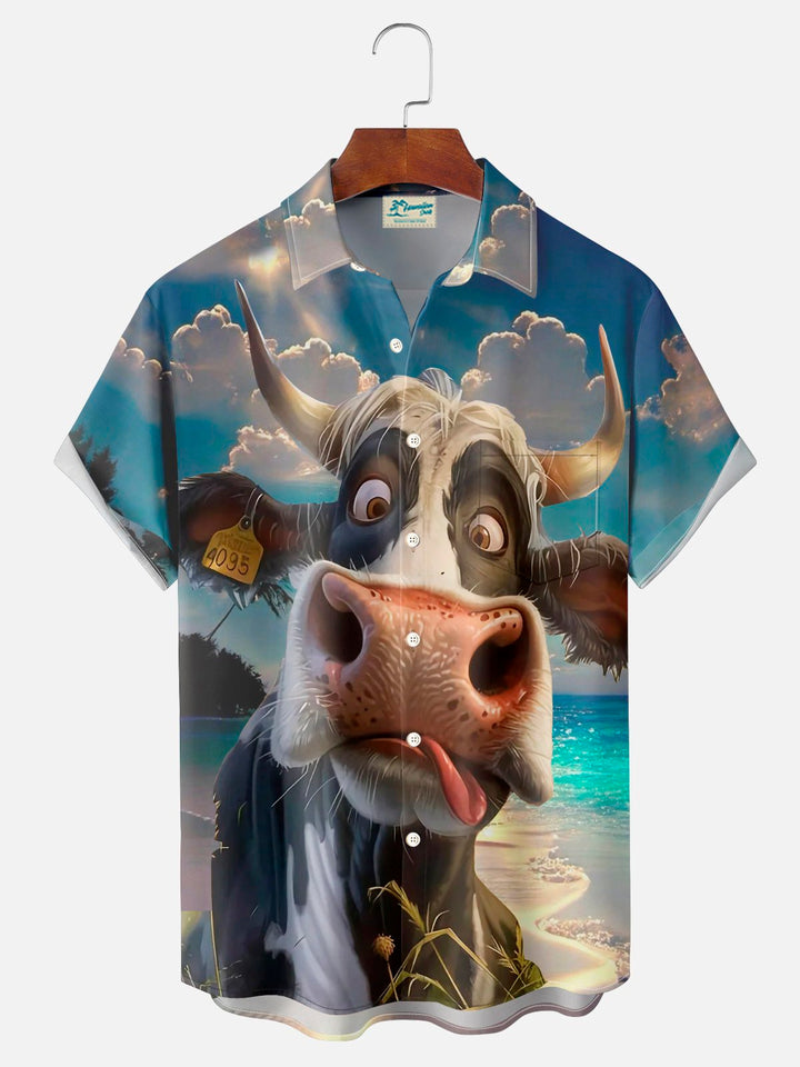 Camisa de manga corta con bolsillo abotonado para hombre con estampado digital 3D de vaca hawaiana de Alohadaddy, talla grande y alta