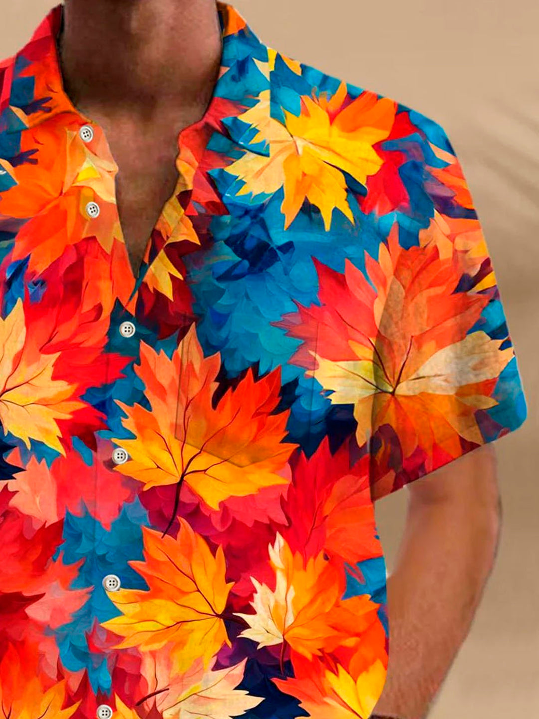 Chemise à manches courtes et poches boutonnées pour homme avec imprimé numérique 3D en feuille d&