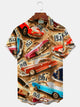 Alohadaddy 60s Retro Classic Car 3D Digital Print Men's Button Pocket Short Sleeve Shirt Big & Tall