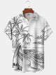 Men's Hawaiian Handpainted Coconut Tree Beach Landscape Shirt