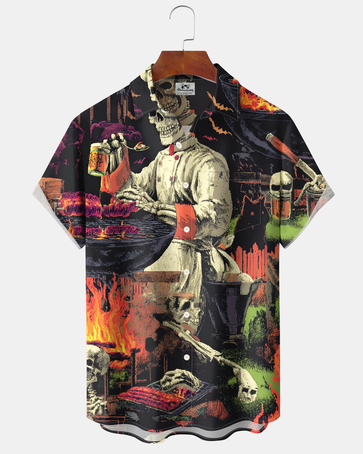 Alohadaddy® Men's Short-Sleeve Button-Down Shirt with Pocket Halloween Print