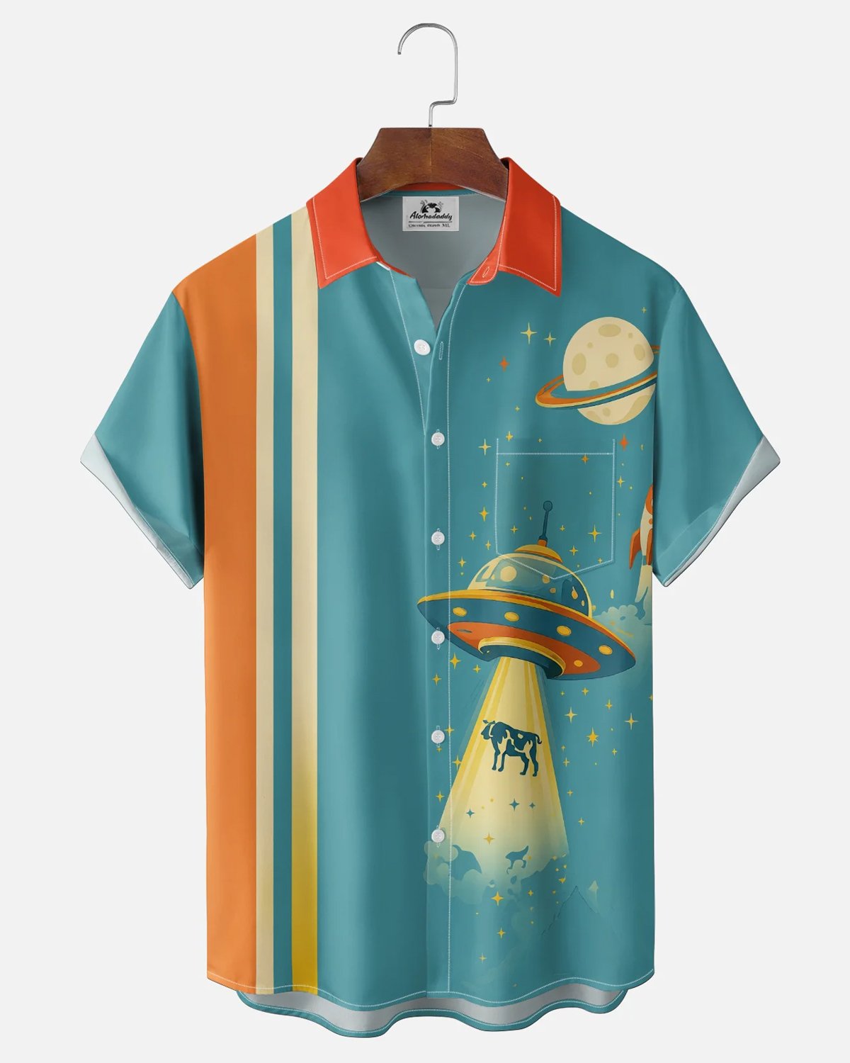 Alohadaddy® Men's Short-Sleeve Button-Down Shirt with Pocket Universe Print